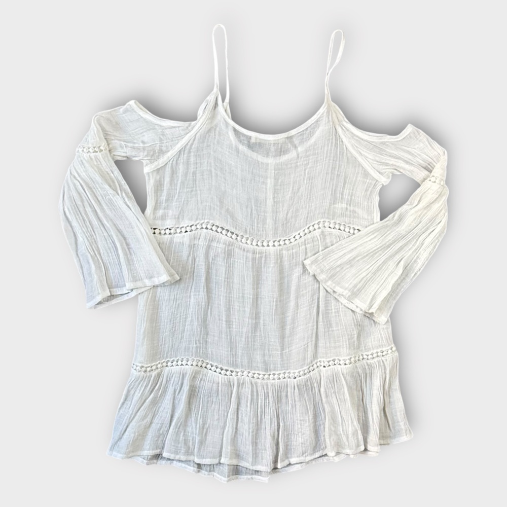 13 M 18” Haute Society Cream Asymmetrical Blouse with 3/4 Sleeves